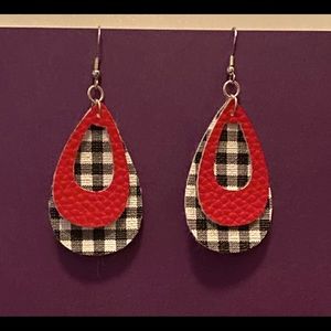 Handmade Faux Leather Red White & Black Earrings